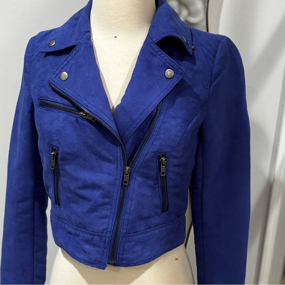 DIVIDED by H&M Blue Faux Suede Motorcycle Jacket